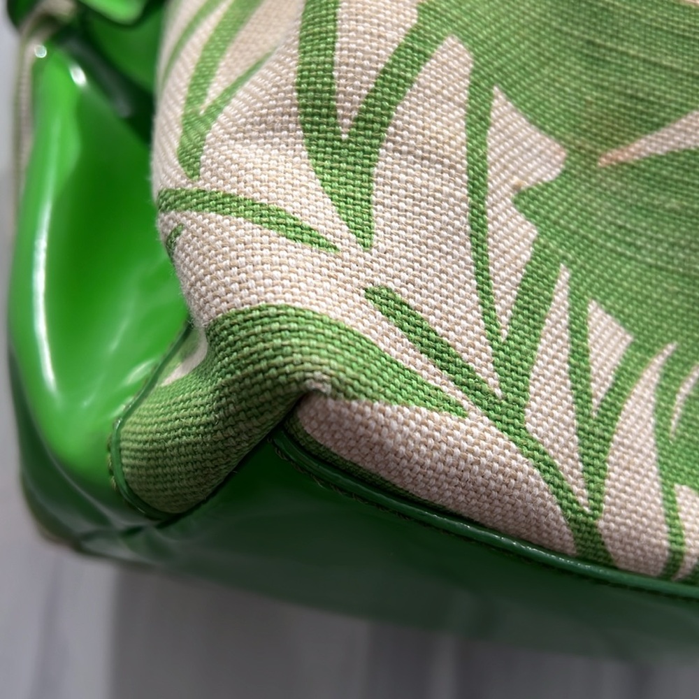 KATE SPADE  Leaf Green & Cream Tropical Canvas Patent Leather  Shoulder Bag EUC - Picture 6 of 17